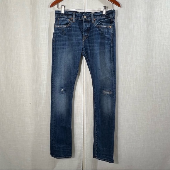 Ralph Lauren Double RL Made In The USA Button Fly Distressed Jeans Sz 28/34 - Picture 1 of 12